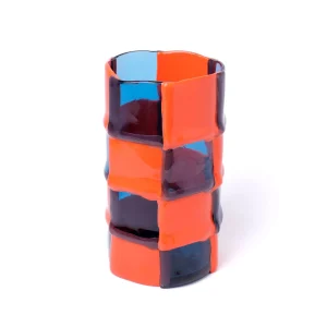 Bamboo Vase - Clear Light Blue, Matt Pastel Orange
