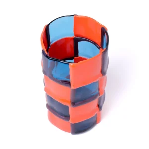 Bamboo Vase - Clear Light Blue, Matt Pastel Orange