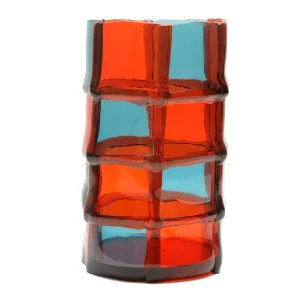 Bamboo Vase - Clear Red And Clear Aqua