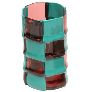 Bamboo Vase - Matt Ocean And Clear Light Fuchsia