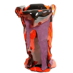 Bromelia Vase - Clear Red, Purple Leather