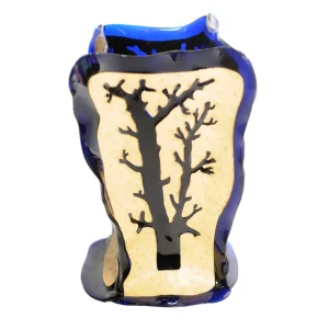 Cerrado Vase - Clear Blue, Beige Leather