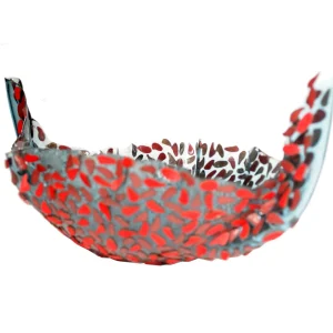 Flora Fruit Bowl - Clear Aqua Blue, Red Leather