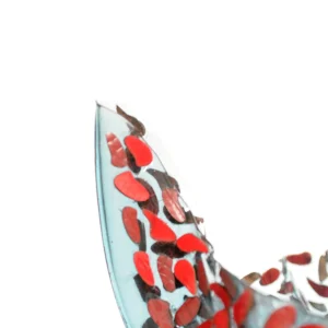 Flora Fruit Bowl - Clear Aqua Blue, Red Leather