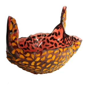 Flora Fruit Bowl - Clear Rose Pink, Brown Leather