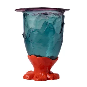 Flower Vase - Clear Light Fuchsia, Clear Emerald And Matt Orange