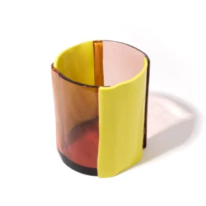 Four Lines Vase - Clear Antique Pink And Matt Fluo Yellow