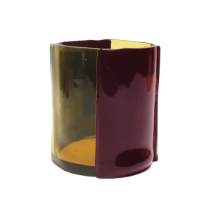 Four Lines Vase - Clear Yellow And Matt Aubergine