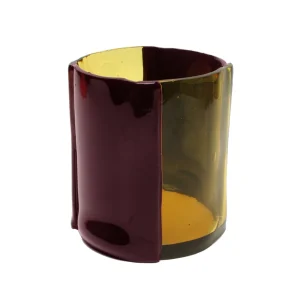 Four Lines Vase - Clear Yellow And Matt Aubergine