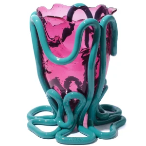 Indian Summer Vase - Clear Light Fuchsia And Matt Ocean