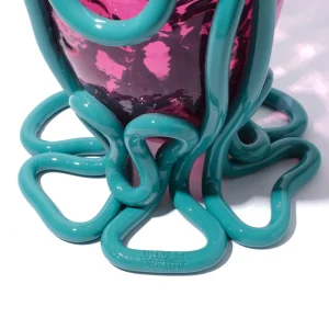 Indian Summer Vase - Clear Light Fuchsia And Matt Ocean