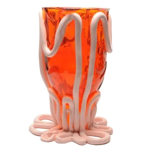 Indian Summer Vase - Clear Orange And Matt Pastel Pink