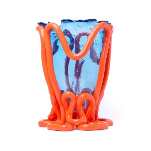 Indian Summer Vase - Clear Light Blue, Matt Pastel Orange
