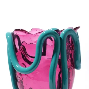 Indian Summer Vase - Clear Light Fuchsia And Matt Ocean