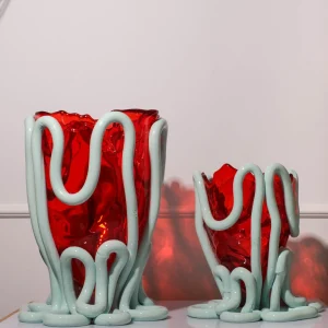 Indian Summer Vase - Clear Red And Matt Aqua