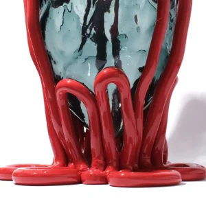 Indian Summer Vase - Clear Blue, Matt Red