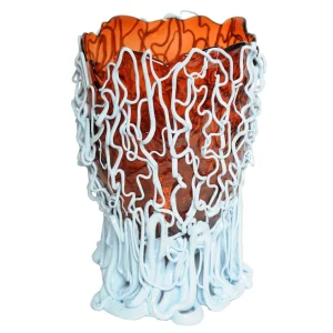 Medusa Vase - Clear Dark Ruby And Matt Pastel Blue