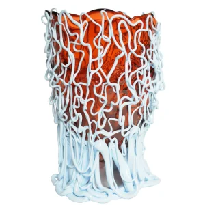 Medusa Vase - Clear Dark Ruby And Matt Pastel Blue