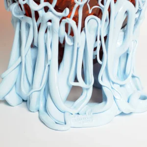Medusa Vase - Clear Dark Ruby And Matt Pastel Blue