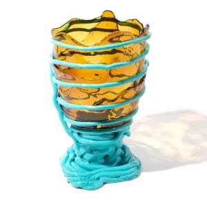 Pompitu II Vase - Clear Amber And Matt Turquoise