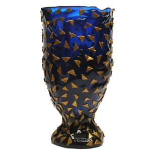 Rock Vase - Clear Blue And Gold