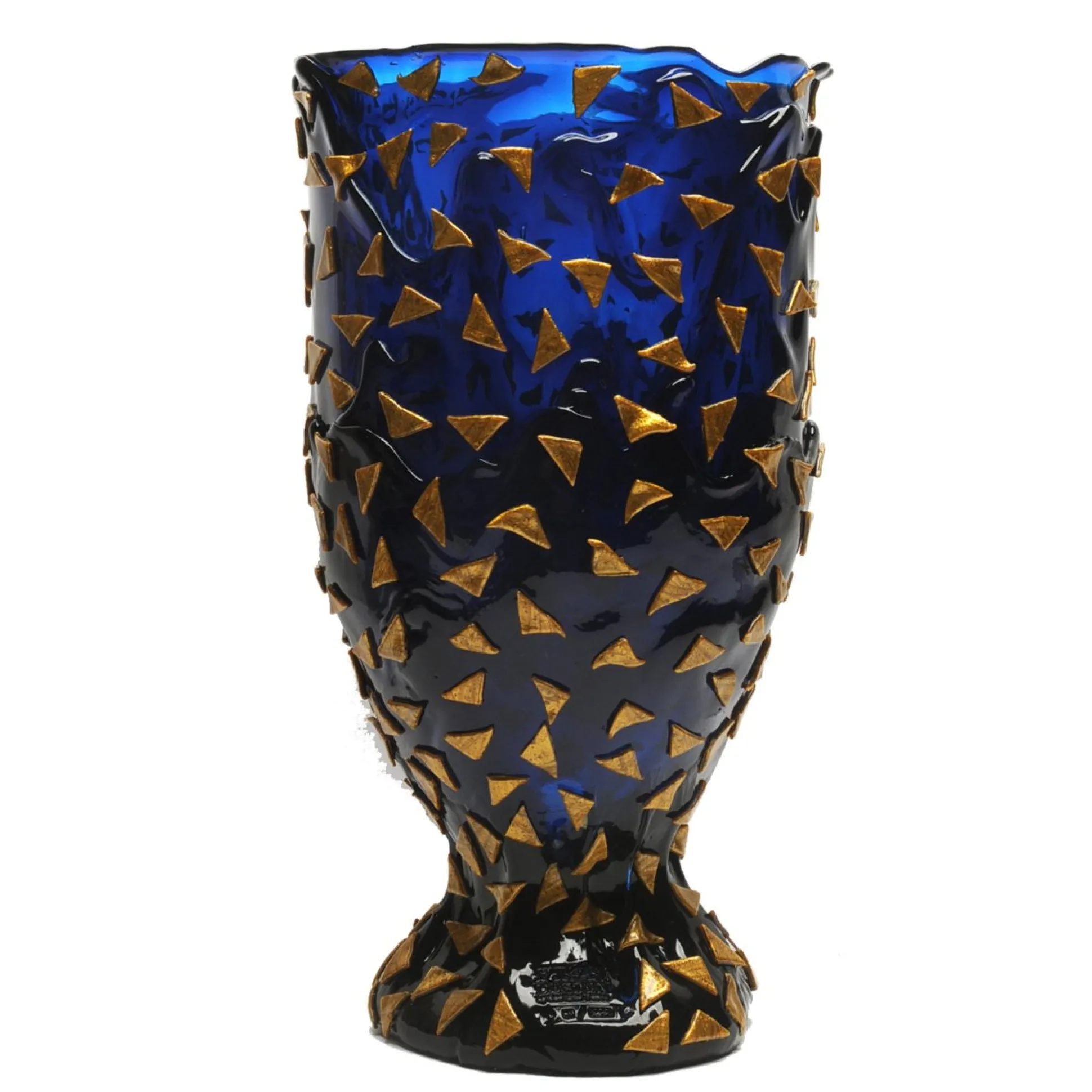 rock_vase__clear_blue_and_0.webp Rock Vase - Clear Blue And Gold