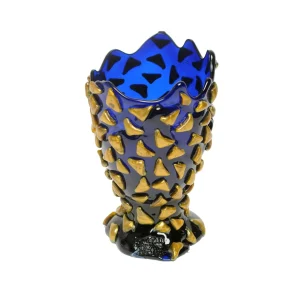Rock Vase - Clear Blue And Gold