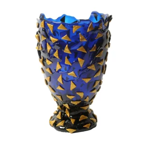 Rock Vase - Clear Blue And Gold