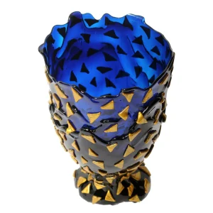 Rock Vase - Clear Blue And Gold