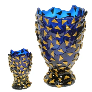 Rock Vase - Clear Blue And Gold