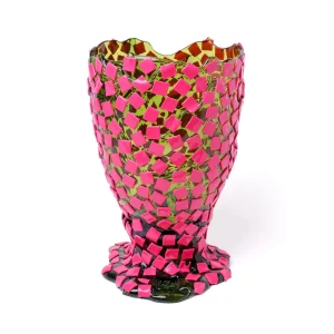 Rock Vase - Clear Bottle Green, Fuchsia