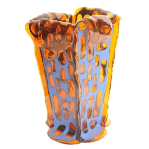 Sagarana Vase - Clear Orange, Blue Leather