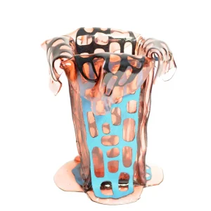 Sagarana Vase - Clear Pink, Turquoise Leather