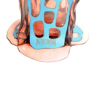 Sagarana Vase - Clear Pink, Turquoise Leather