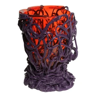Spaghetti Special Vase - Clear Red And Matt Purple