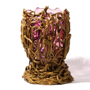 Spaghetti Special Vase - Clear Light Fuchsia And Gold