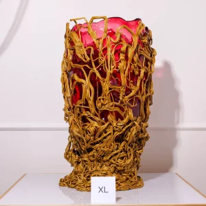 Spaghetti Special Vase - Clear Light Fuchsia And Gold