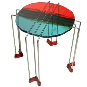 Triple Play Coffee Table - Clear Red, Bottle Green And Aqua