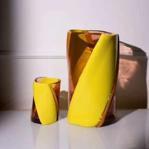 Twirl Vase - Clear Antique Pink, Fluo Yellow