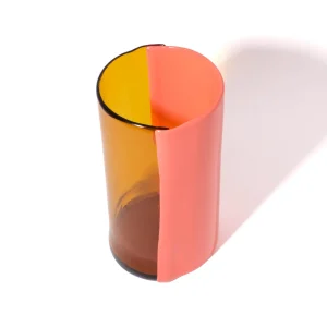 Two Lines Vase - Clear Amber, Dark Salmon