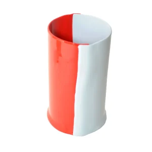 Two Lines Vase - Matt Pastel Blue, Matt Coral
